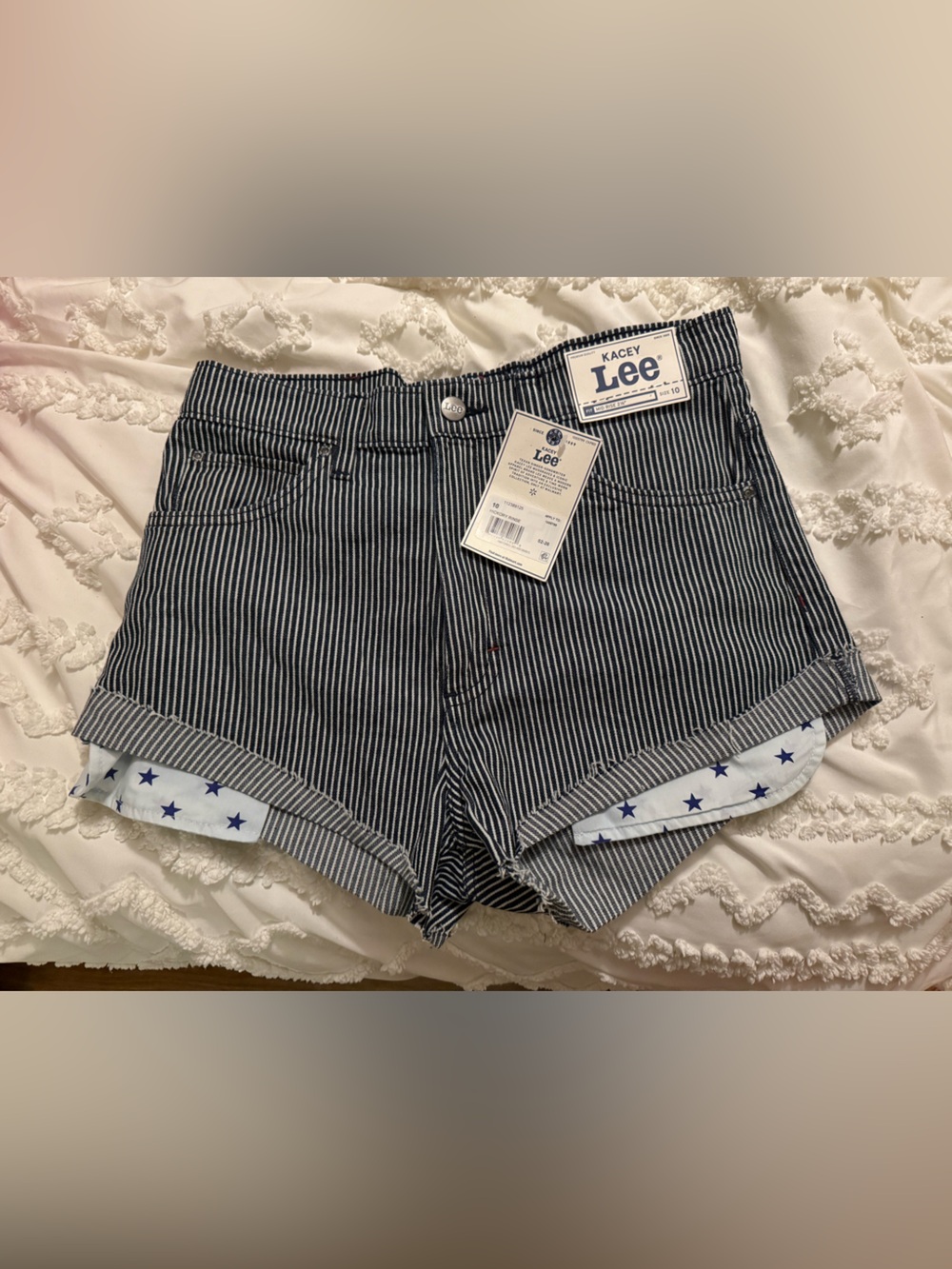 Kacey Musgrave Lee Women's Navy and White Striped Jean Shorts